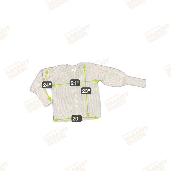 New Bibi Oatmeal V-Neck Button UP Cardigan Sweater Pointelle Sleeves Women's S - Picture 9 of 11